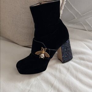 Gucci Black Heeled Boots with Glitter Block Heel